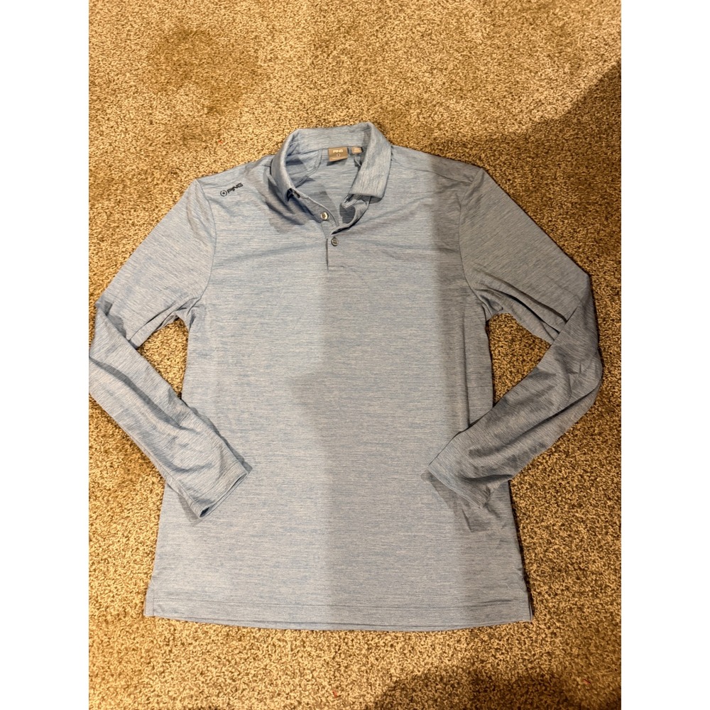 Ping SensorCool Mens Small Blue Heathered Long Sleeve Golf Polo Shirt P03623